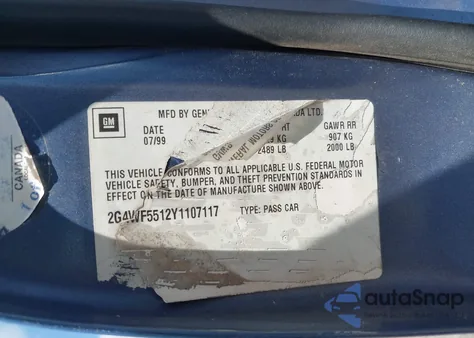 2000 Buick Regal Gs from USA, damaged, VIN 2G4WF5512Y1107117